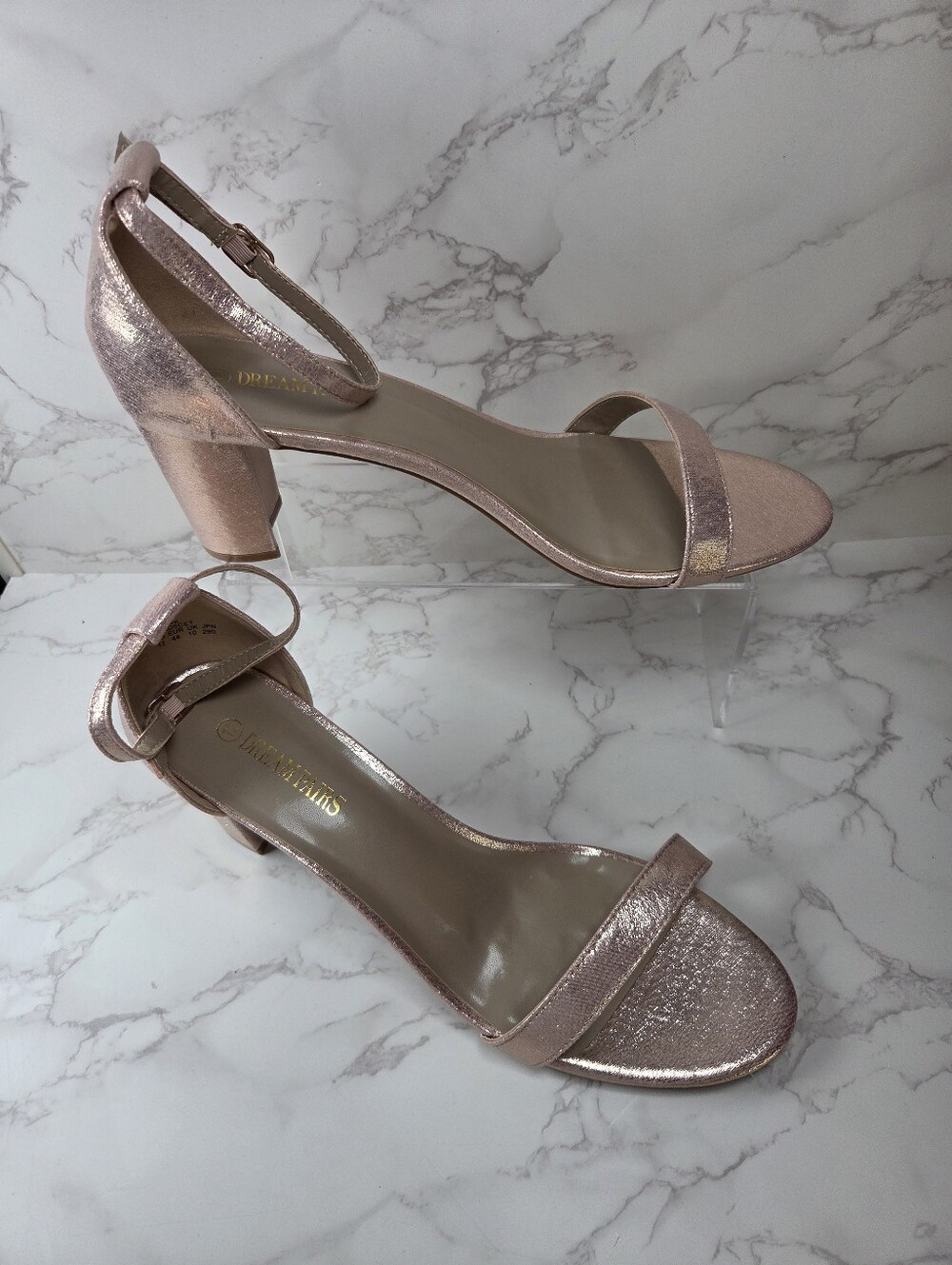 Metallic Rose Gold Block Heel Sandals with Ankle Strap(B29) DREAMPAIRS
